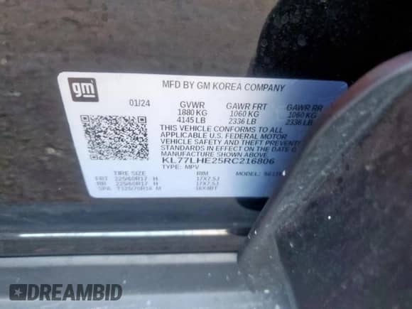 2024 Chevrolet Trax LT с VIN KL77LHE25RC216806, выставлен на аукционе Copart как лот 81683635 с пробегом 7 705 миль миль и Списание • Salvage title. История ставок и продаж доступна на DreamBid. Изображение 12.