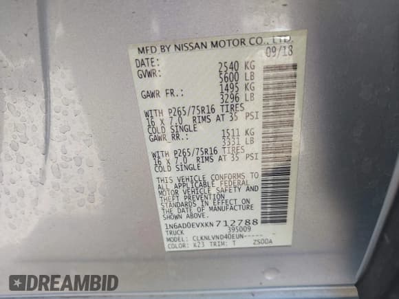 ✅ 2019 Nissan Frontier SL • VIN: 1N6AD0EVXKN712788 • Lot: 43817647. Listed on IAAI with 54,127 mi. Free auction sales archive from the USA and detailed vehicle history report at DreamBid. Image 9.