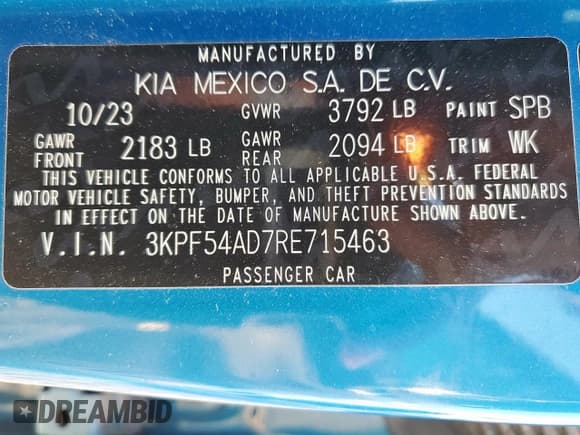 ✅ 2024 Kia Forte GT-Line • VIN: 3KPF54AD7RE715463 • Lot: 90470205. Listed on Copart with 23,681 mi. Free auction sales archive from the USA and detailed vehicle history report at DreamBid. Image 13.