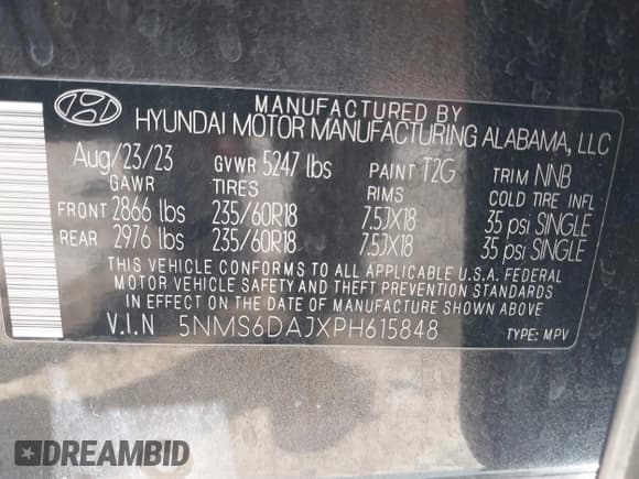 ✅ 2023 Hyundai Santa Fe XRT • VIN: 5NMS6DAJXPH615848 • Лот: 43335572. Опубликован ранее на IAAI с пробегом 15 898 миль. Бесплатный доступ к архиву аукционных продаж из США и подробный отчёт об истории автомобиля на DreamBid. Изображение 9.