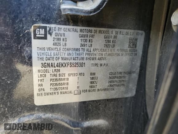 ✅ 2015 Chevrolet Captiva Sport LTZ • VIN: 3GNAL4EKXFS525301 • Lot: 91886005. Wystawiony na Copart z przebiegiem 108 137 mil. Bezpłatny archiwum sprzedaży aukcyjnych z USA i szczegółowy raport historii pojazdu na DreamBid. Zdjęcie 13.