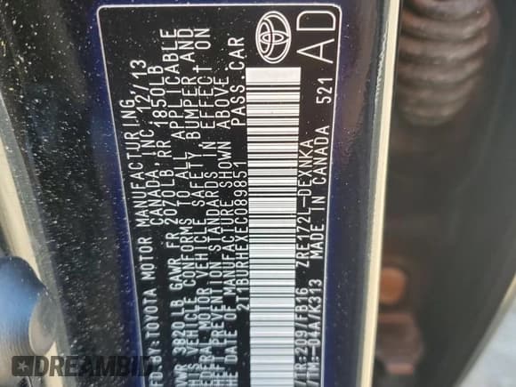 ✅ 2014 Toyota Corolla LE • VIN: 2T1BURHEXEC089851 • Lot: 89723565. Listed on Copart with 43,849 mi. Free auction sales archive from the USA and detailed vehicle history report at DreamBid. Image 13.