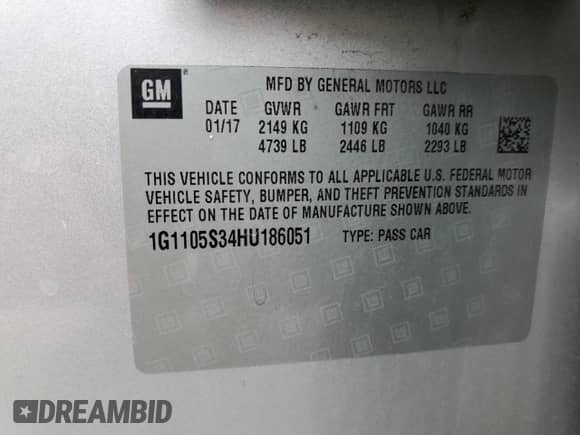 ✅ 2017 Chevrolet Impala LT • VIN: 1G1105S34HU186051 • Lot: 90236925. Listed on Copart with 123,400 mi. Free auction sales archive from the USA and detailed vehicle history report at DreamBid. Image 12.