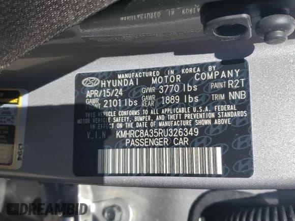 ✅ 2024 Hyundai Venue SEL • VIN: KMHRC8A35RU326349 • Lot: 48687915. Listed on Copart with 16,007 mi. Free auction sales archive from the USA and detailed vehicle history report at DreamBid. Image 14.