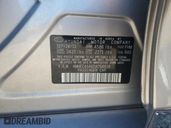 ✅ 2013 Hyundai Sonata Limited • VIN: KMHEC4A46DA094838 • Lot: 74637684. Listed on Copart with Not provided. Free auction sales archive from the USA and detailed vehicle history report at DreamBid. Image 12.