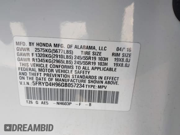 ✅ 2016 Acura MDX Advance • VIN: 5FRYD4H96GB057234 • Лот: 42415238. Опубликован ранее на IAAI с пробегом 171 886 миль. Бесплатный доступ к архиву аукционных продаж из США и подробный отчёт об истории автомобиля на DreamBid. Изображение 9.