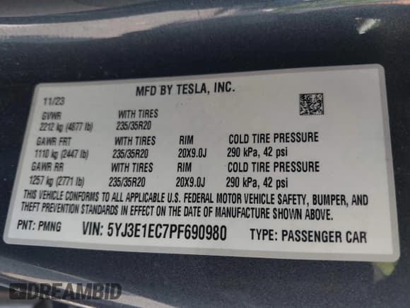 ✅ 2023 Tesla Model 3 Performance • VIN: 5YJ3E1EC7PF690980 • Лот: 42969929. Опубликован ранее на IAAI с пробегом 46 804 миль. Бесплатный доступ к архиву аукционных продаж из США и подробный отчёт об истории автомобиля на DreamBid. Изображение 9.