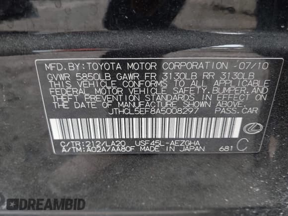 ✅ 2010 Lexus LS 460 • VIN: JTHCL5EF8A5008297 • Лот: 42197660. Опубликован ранее на IAAI с пробегом Не указан. Бесплатный доступ к архиву аукционных продаж из США и подробный отчёт об истории автомобиля на DreamBid. Изображение 9.