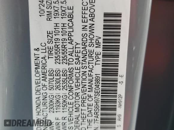 ✅ 2025 Honda CR-V Sport Touring • VIN: 7FARS6H97SE049891 • Lot: 90300005. Listed on Copart with 6,835 mi. Free auction sales archive from the USA and detailed vehicle history report at DreamBid. Image 14.