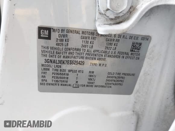 ✅ 2014 Chevrolet Captiva Sport LT • VIN: 3GNAL3EK7ES629429 • Lot: 42205153. Wystawiony na IAAI z przebiegiem 147 851 mil. Bezpłatny archiwum sprzedaży aukcyjnych z USA i szczegółowy raport historii pojazdu na DreamBid. Zdjęcie 9.
