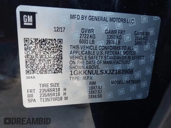 ✅ 2018 GMC Acadia SLT • VIN: 1GKKNULSXJZ183908 • Лот: 43657707. Опубликован ранее на IAAI с пробегом 91 478 миль. Бесплатный доступ к архиву аукционных продаж из США и подробный отчёт об истории автомобиля на DreamBid. Изображение 9.