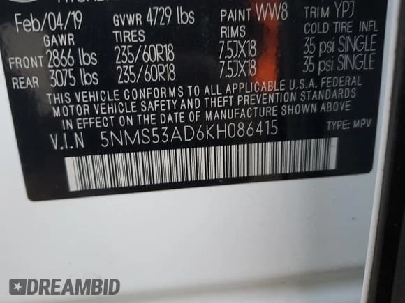 ✅ 2019 Hyundai Santa Fe Ultimate • VIN: 5NMS53AD6KH086415 • Lot: 46328353. Wystawiony na Copart z przebiegiem 44 301 mil. Bezpłatny archiwum sprzedaży aukcyjnych z USA i szczegółowy raport historii pojazdu na DreamBid. Zdjęcie 13.