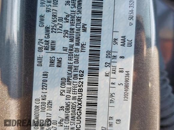 ✅ 2024 Ford Escape Active • VIN: 1FMCU0GNXRUB52162 • Lot: 67841915. Listed on Copart with 11,142 mi. Free auction sales archive from the USA and detailed vehicle history report at DreamBid. Image 13.