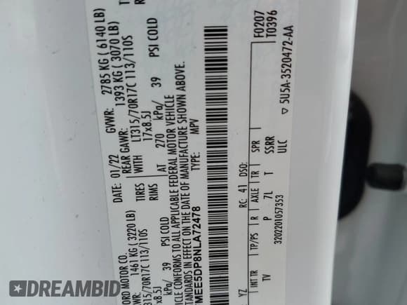 ✅ 2022 Ford Bronco • VIN: 1FMEE5DP8NLA72478 • Lot: 48790165. Wystawiony na Copart z przebiegiem 35 452 mil. Bezpłatny archiwum sprzedaży aukcyjnych z USA i szczegółowy raport historii pojazdu na DreamBid. Zdjęcie 12.