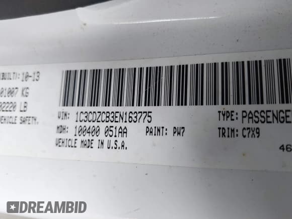 ✅ 2014 Dodge Avenger SXT • VIN: 1C3CDZCB3EN163775 • Lot: 42100863. Listed on IAAI with 178,440 mi. Free auction sales archive from the USA and detailed vehicle history report at DreamBid. Image 9.