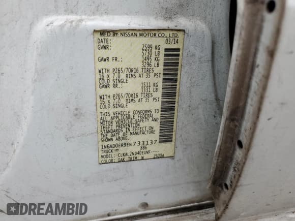 ✅ 2014 Nissan Frontier S • VIN: 1N6AD0ER9EN733137 • Lot: 62013105. Listed on Copart with 159,736 mi. Free auction sales archive from the USA and detailed vehicle history report at DreamBid. Image 12.