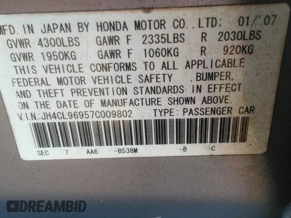 ✅ 2007 Acura TSX Navi • VIN: JH4CL96957C009802 • Lot: 42807849. Listed on IAAI with 207,631 mi. Free auction sales archive from the USA and detailed vehicle history report at DreamBid. Image 9.