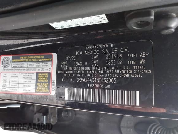 ✅ 2022 Kia Rio S • VIN: 3KPA24AD4NE462065 • Lot: 43241219. Listed on IAAI with 136,938 mi. Free auction sales archive from the USA and detailed vehicle history report at DreamBid. Image 9.