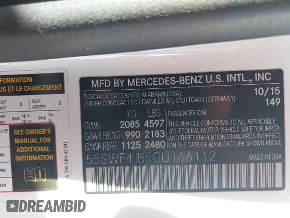 ✅ 2016 Mercedes-Benz C 300 • VIN: 55SWF4JB5GU116112 • Lot: 43551527. Listed on IAAI with 104,951 mi. Free auction sales archive from the USA and detailed vehicle history report at DreamBid. Image 9.