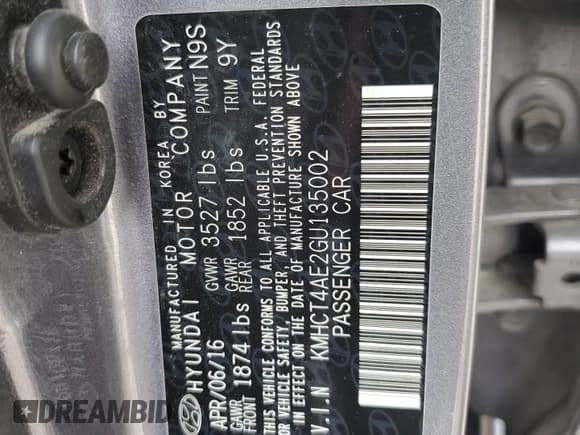 ✅ 2016 Hyundai Accent SE • VIN: KMHCT4AE2GU135002 • Lot: 60248425. Listed on Copart with 142,472 mi. Free auction sales archive from the USA and detailed vehicle history report at DreamBid. Image 12.