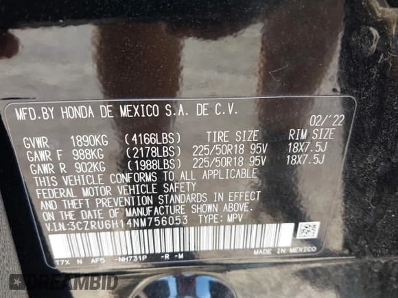 ✅ 2022 Honda HR-V Sport • VIN: 3CZRU6H14NM756053 • Лот: 43004202. Опубликован ранее на IAAI с пробегом 38 416 миль. Бесплатный доступ к архиву аукционных продаж из США и подробный отчёт об истории автомобиля на DreamBid. Изображение 9.