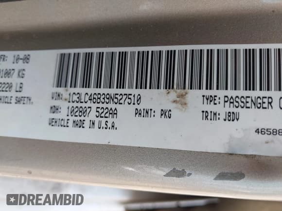 ✅ 2009 Chrysler Sebring LX • VIN: 1C3LC46B39N527510 • Лот: 42515259. Опубликован ранее на IAAI с пробегом 246 403 миль. Бесплатный доступ к архиву аукционных продаж из США и подробный отчёт об истории автомобиля на DreamBid. Изображение 9.