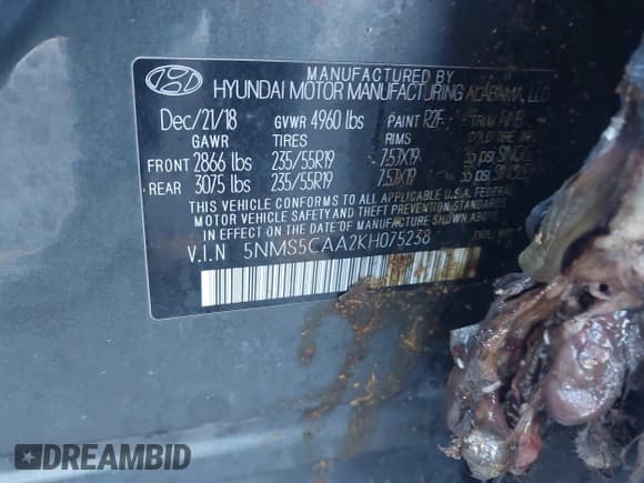 ✅ 2019 Hyundai Santa Fe Limited • VIN: 5NMS5CAA2KH075238 • Лот: 43467715. Опубликован ранее на IAAI с пробегом 125 796 миль. Бесплатный доступ к архиву аукционных продаж из США и подробный отчёт об истории автомобиля на DreamBid. Изображение 9.