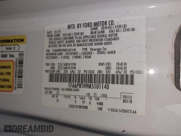 ✅ 2021 Ford Mustang EcoBoost • VIN: 1FA6P8TH9M5101140 • Lot: 43309485. Listed on IAAI with 69,861 mi. Free auction sales archive from the USA and detailed vehicle history report at DreamBid. Image 9.