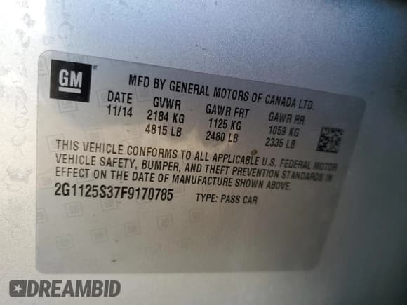 ✅ 2015 Chevrolet Impala LT • VIN: 2G1125S37F9170785 • Lot: 73654194. Listed on Copart with 49,156 mi. Free auction sales archive from the USA and detailed vehicle history report at DreamBid. Image 12.