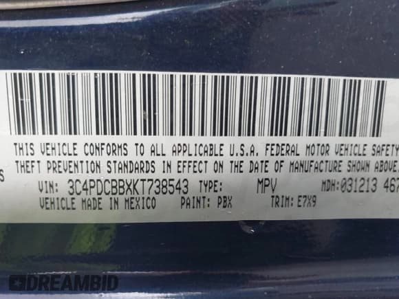 ✅ 2019 Dodge Journey SE • VIN: 3C4PDCBBXKT738543 • Lot: 43382698. Wystawiony na IAAI z przebiegiem Nie podano. Bezpłatny archiwum sprzedaży aukcyjnych z USA i szczegółowy raport historii pojazdu na DreamBid. Zdjęcie 9.