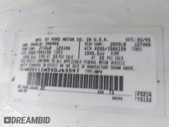 ✅ 1995 Mercury Villager GS • VIN: 4M2DV11W5SDJ63597 • Лот: 41802603. Опубликован ранее на IAAI с пробегом 159 977 миль. Бесплатный доступ к архиву аукционных продаж из США и подробный отчёт об истории автомобиля на DreamBid. Изображение 9.