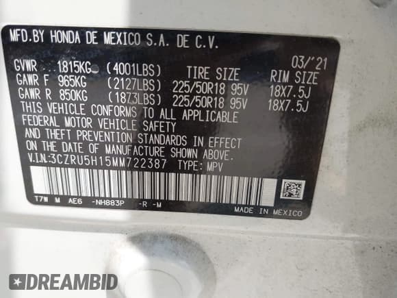 ✅ 2021 Honda HR-V Sport • VIN: 3CZRU5H15MM722387 • Lot: 42448946. Wystawiony na IAAI z przebiegiem 36 578 mil. Bezpłatny archiwum sprzedaży aukcyjnych z USA i szczegółowy raport historii pojazdu na DreamBid. Zdjęcie 9.