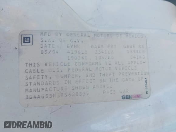 ✅ 1994 Buick Century • VIN: 3G4AG55M3RS620335 • Лот: 42638887. Опубликован ранее на IAAI с пробегом 161 056 миль. Бесплатный доступ к архиву аукционных продаж из США и подробный отчёт об истории автомобиля на DreamBid. Изображение 9.