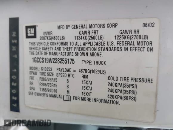 ✅ 2002 Chevrolet S-10 • VIN: 1GCCS19W228255175 • Лот: 42170832. Опубликован ранее на IAAI с пробегом 250 224 миль. Бесплатный доступ к архиву аукционных продаж из США и подробный отчёт об истории автомобиля на DreamBid. Изображение 9.