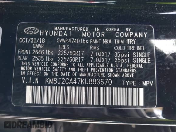 2019 Hyundai Tucson SE z VIN KM8J2CA47KU883670, wystawiony jako IAAI lot #43503613 z przebiegiem 51 899 mil mil oraz . Historia ofert i sprzedaży dostępna na DreamBid. Obrazek 9.