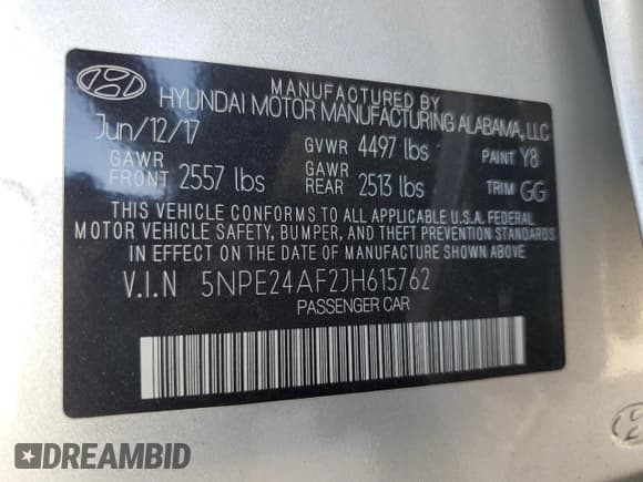 ✅ 2018 Hyundai Sonata SE • VIN: 5NPE24AF2JH615762 • Lot: 69292115. Wystawiony na Copart z przebiegiem 34 098 mil. Bezpłatny archiwum sprzedaży aukcyjnych z USA i szczegółowy raport historii pojazdu na DreamBid. Zdjęcie 12.