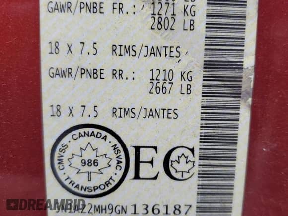 2016 Nissan Murano SV with VIN 5N1AZ2MH9GN136187, listed as a Copart auction lot 86480535 with 184,659 mi miles and Salvage title. Bid and sale history available at DreamBid. Image 14.