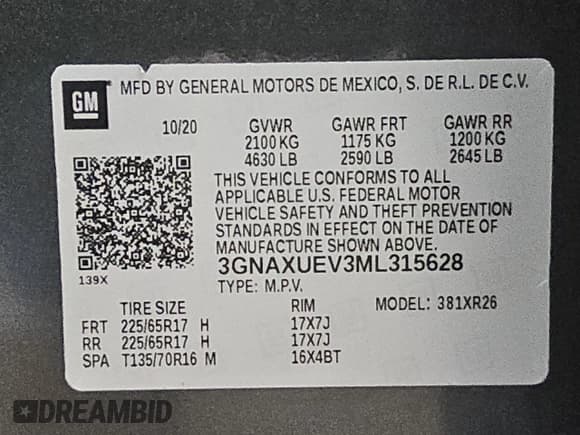 ✅ 2021 Chevrolet Equinox LT • VIN: 3GNAXUEV3ML315628 • Лот: 87130595. Опубликован ранее на Copart с пробегом 71 746 миль. Бесплатный доступ к архиву аукционных продаж из США и подробный отчёт об истории автомобиля на DreamBid. Изображение 13.