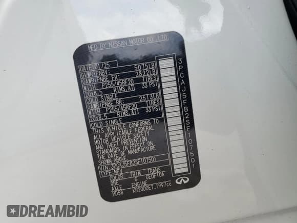 ✅ 2025 Infiniti QX50 Sport • VIN: 3PCAJ5FB2SF107501 • Lot: 87054155. Wystawiony na Copart z przebiegiem 10 274 mil. Bezpłatny archiwum sprzedaży aukcyjnych z USA i szczegółowy raport historii pojazdu na DreamBid. Zdjęcie 14.