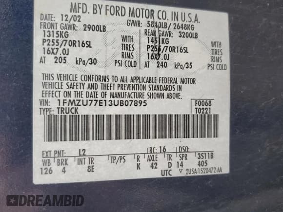 ✅ 2003 Ford Explorer Sport Trac XLS • VIN: 1FMZU77E13UB07895 • Lot: 90637575. Listed on Copart with 203,918 mi. Free auction sales archive from the USA and detailed vehicle history report at DreamBid. Image 12.