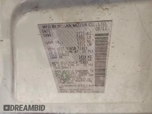 ✅ 2014 Nissan Pathfinder SV • VIN: 5N1AR2MN9EC616289 • Lot: 41965424. Listed on IAAI with 215,270 mi. Free auction sales archive from the USA and detailed vehicle history report at DreamBid. Image 9.