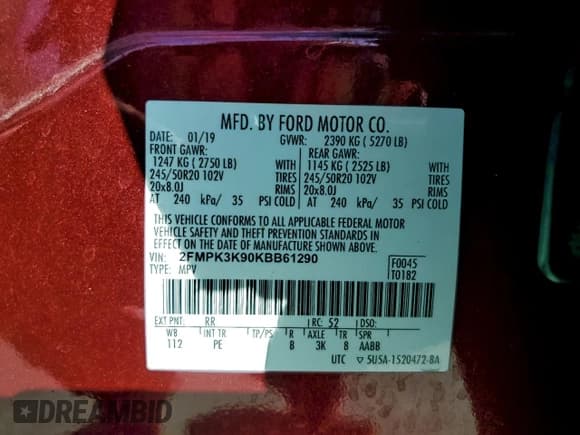 ✅ 2019 Ford Edge Titanium • VIN: 2FMPK3K90KBB61290 • Lot: 92570745. Wystawiony na Copart z przebiegiem 92 697 mil. Bezpłatny archiwum sprzedaży aukcyjnych z USA i szczegółowy raport historii pojazdu na DreamBid. Zdjęcie 13.