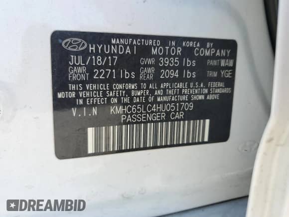 2017 Hyundai Ioniq Blue с VIN KMHC65LC4HU051709, выставлен на аукционе Copart как лот 51735314 с пробегом 122 760 миль миль и Списание • Salvage title. История ставок и продаж доступна на DreamBid. Изображение 14.