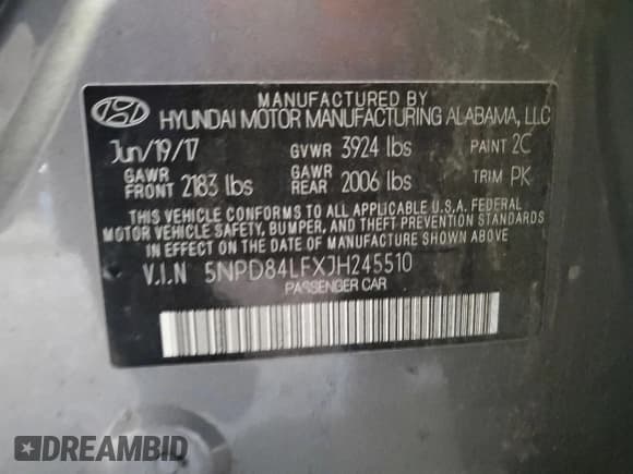 ✅ 2018 Hyundai Elantra SEL • VIN: 5NPD84LFXJH245510 • Lot: 70646935. Listed on Copart with 131,315 mi. Free auction sales archive from the USA and detailed vehicle history report at DreamBid. Image 12.