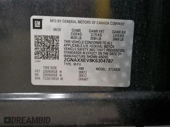 ✅ 2019 Chevrolet Equinox Premier • VIN: 2GNAXXEV8K6304787 • Lot: 89722545. Wystawiony na Copart z przebiegiem 25 671 mil. Bezpłatny archiwum sprzedaży aukcyjnych z USA i szczegółowy raport historii pojazdu na DreamBid. Zdjęcie 13.