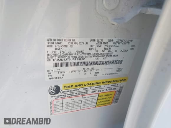 ✅ 2020 Ford Expedition XLT • VIN: 1FMJU1JT0LEA95282 • Lot: 42021691. Listed on IAAI with 60,163 mi. Free auction sales archive from the USA and detailed vehicle history report at DreamBid. Image 9.