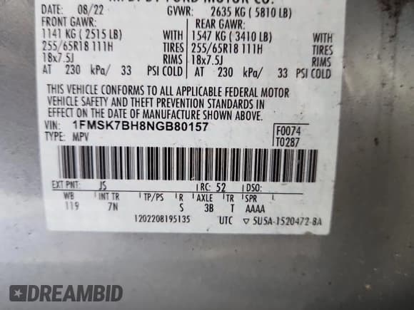 ✅ 2022 Ford Explorer • VIN: 1FMSK7BH8NGB80157 • Lot: 62773395. Wystawiony na Copart z przebiegiem 35 805 mil. Bezpłatny archiwum sprzedaży aukcyjnych z USA i szczegółowy raport historii pojazdu na DreamBid. Zdjęcie 14.