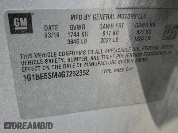 ✅ 2016 Chevrolet Cruze LT • VIN: 1G1BE5SM4G7252352 • Лот: 68488615. Опубликован ранее на Copart с пробегом 163 145 миль. Бесплатный доступ к архиву аукционных продаж из США и подробный отчёт об истории автомобиля на DreamBid. Изображение 12.