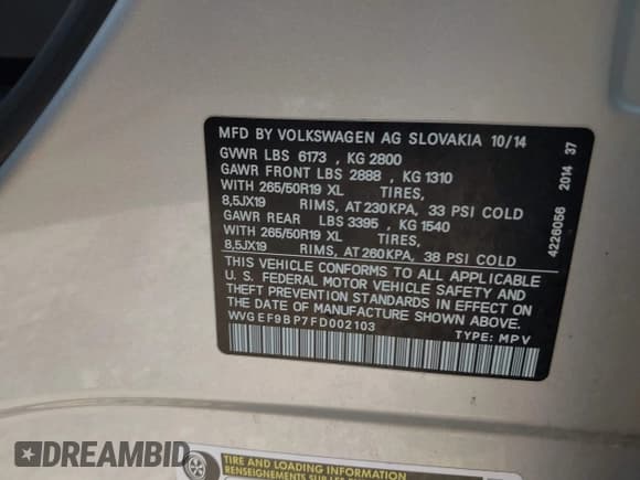 ✅ 2015 Volkswagen Touareg Sport • VIN: WVGEF9BP7FD002103 • Lot: 43225346. Listed on IAAI with 199,354 mi. Free auction sales archive from the USA and detailed vehicle history report at DreamBid. Image 9.