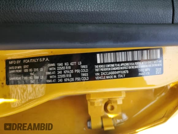 ✅ 2017 Jeep Renegade Altitude • VIN: ZACCJABB5HPF93679 • Lot: 57417255. Wystawiony na Copart z przebiegiem 106 098 mil. Bezpłatny archiwum sprzedaży aukcyjnych z USA i szczegółowy raport historii pojazdu na DreamBid. Zdjęcie 12.